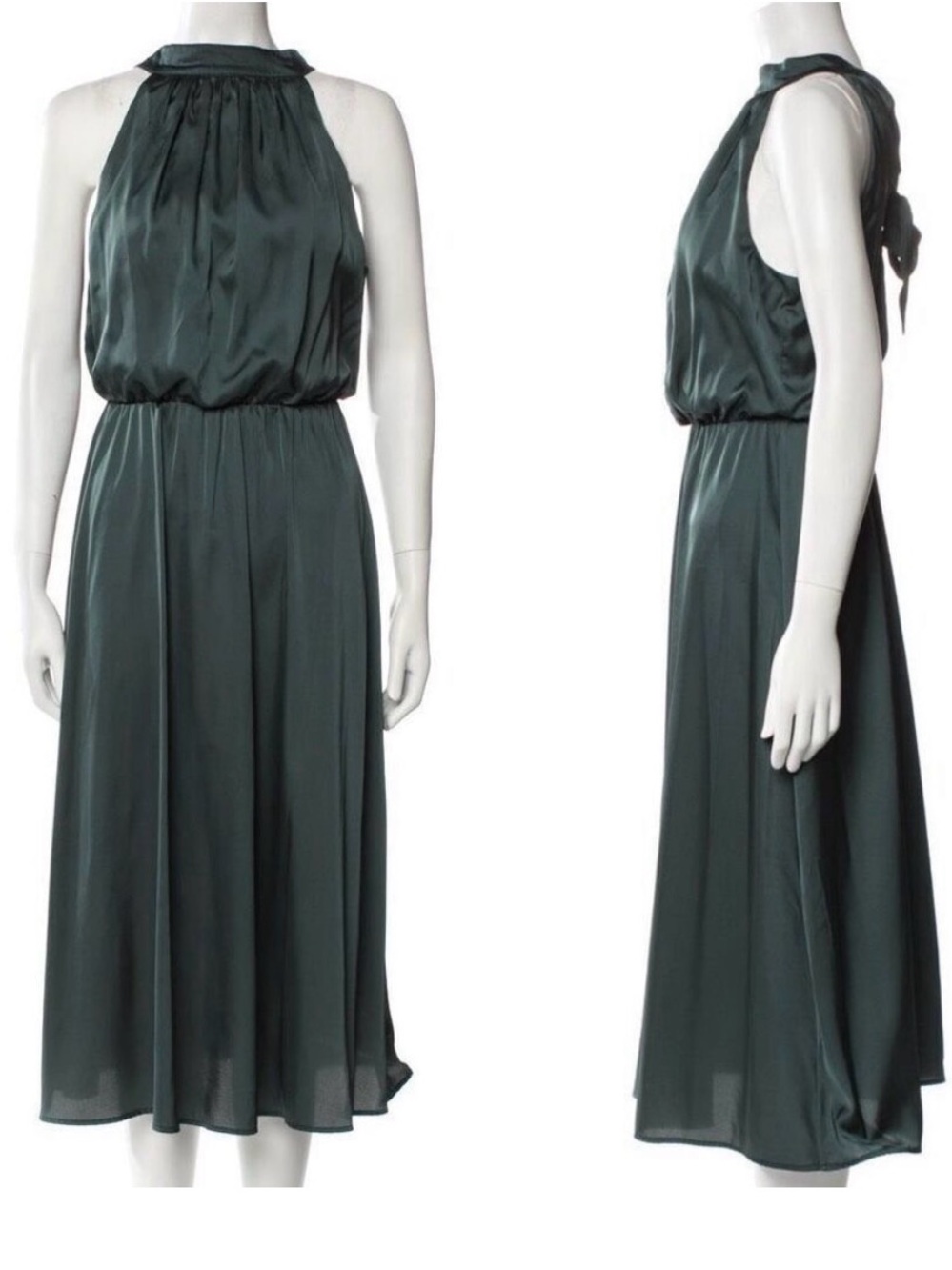Nicole Miller Sleeveless Dark Green Halter Midi Dress